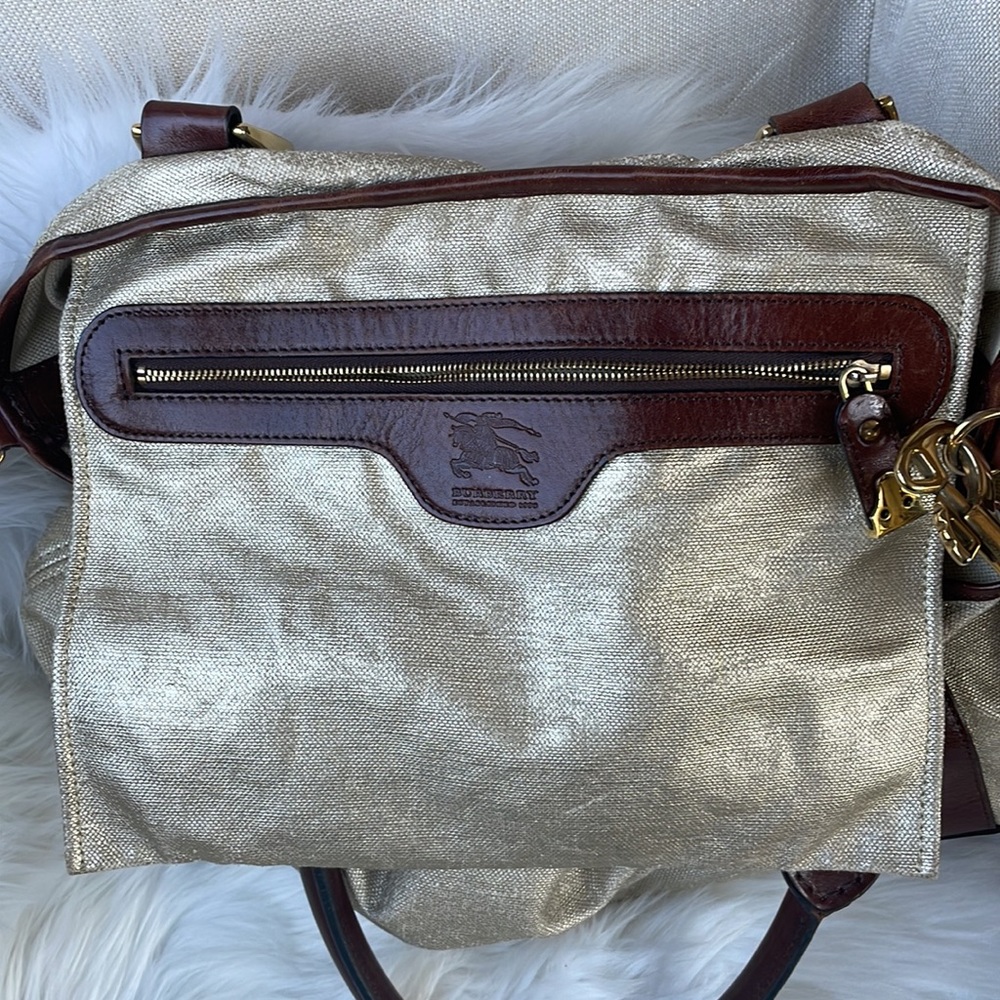 Burberry gold metallic coated canvas  satchel - Picture 10 of 16
